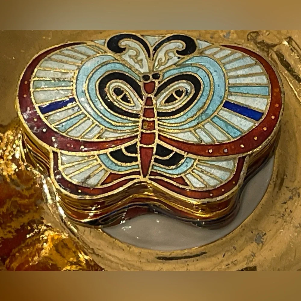 Vintage Cloisonné Enamel Butterfly Trinket Box